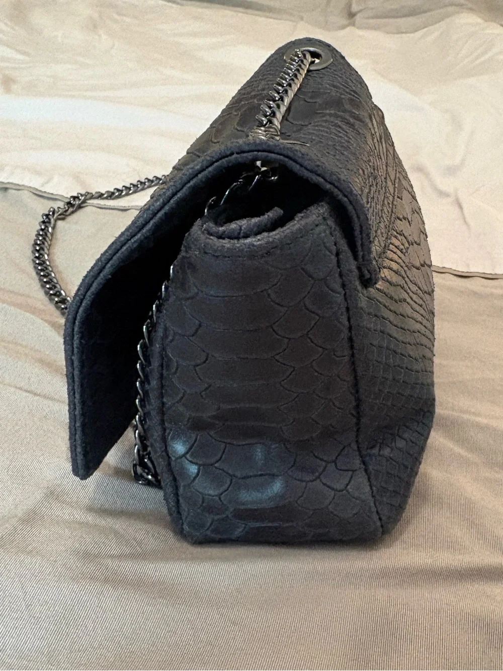 Stylish Dark Navy Snake Print Crossbody Bag